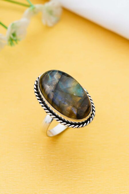 Arts Crystal Products Natural Labradorite Ring Set for Women,Vintage Joint Knuckle Stackable Rings Oval Gemstone Ring